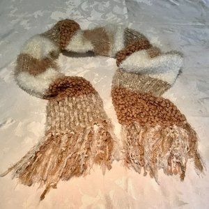 Fluffy scarf with Fringe, Beige, camel, cream colors. Warm, cozy, comfy!